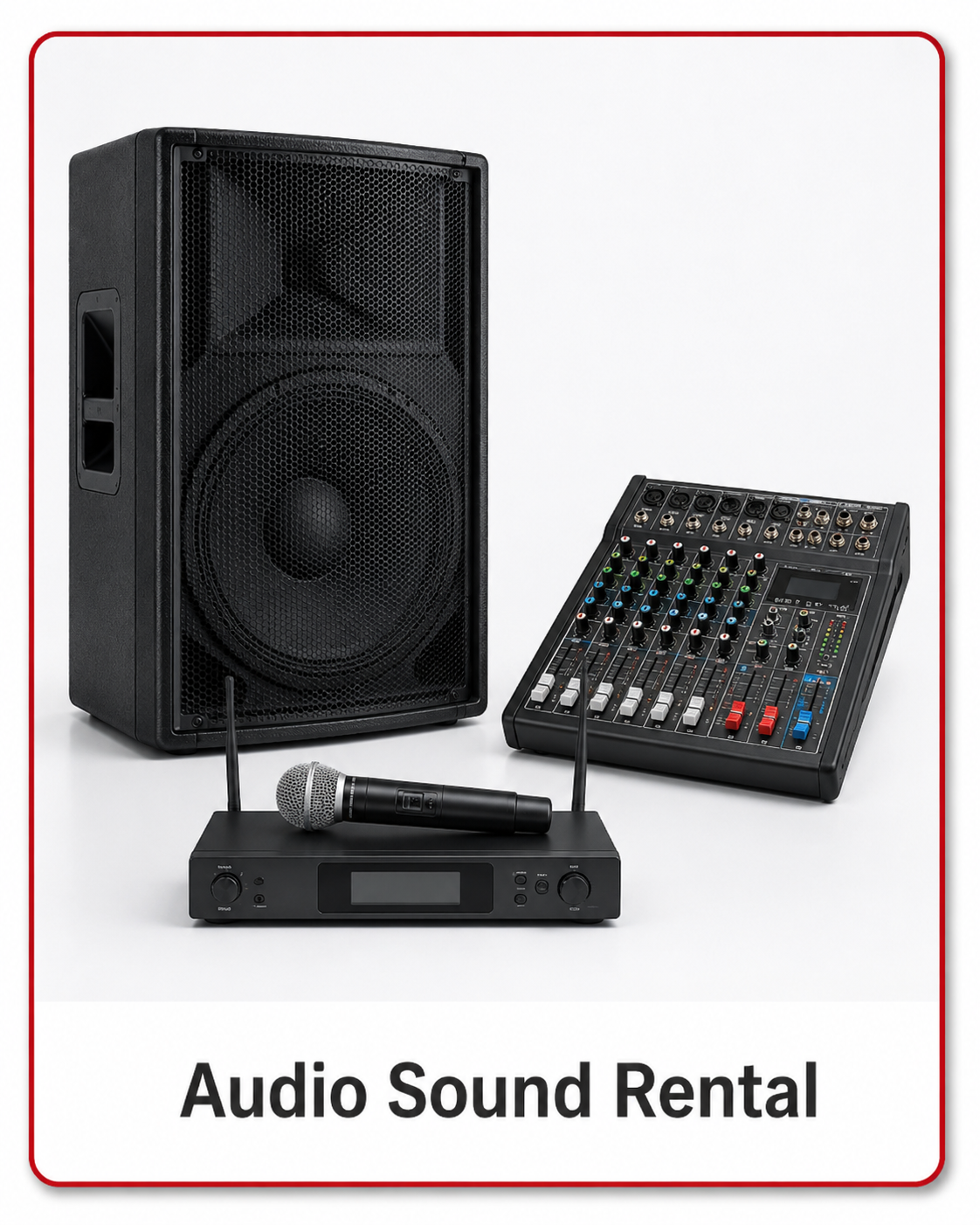 Audio Sound Rental Orlando Audio sound rental in Orlando with speaker, wireless microphone and mixer